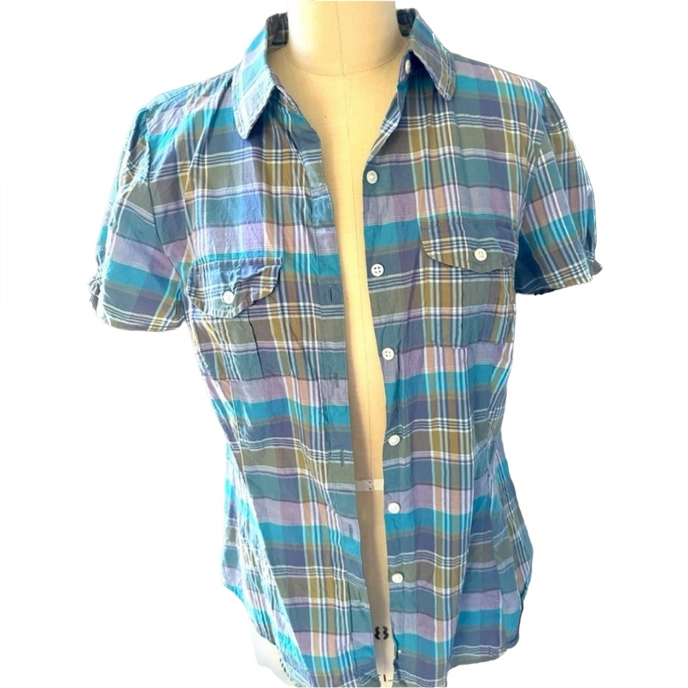 L.L. Bean Pretty Plaid Short Sleeve Button Down